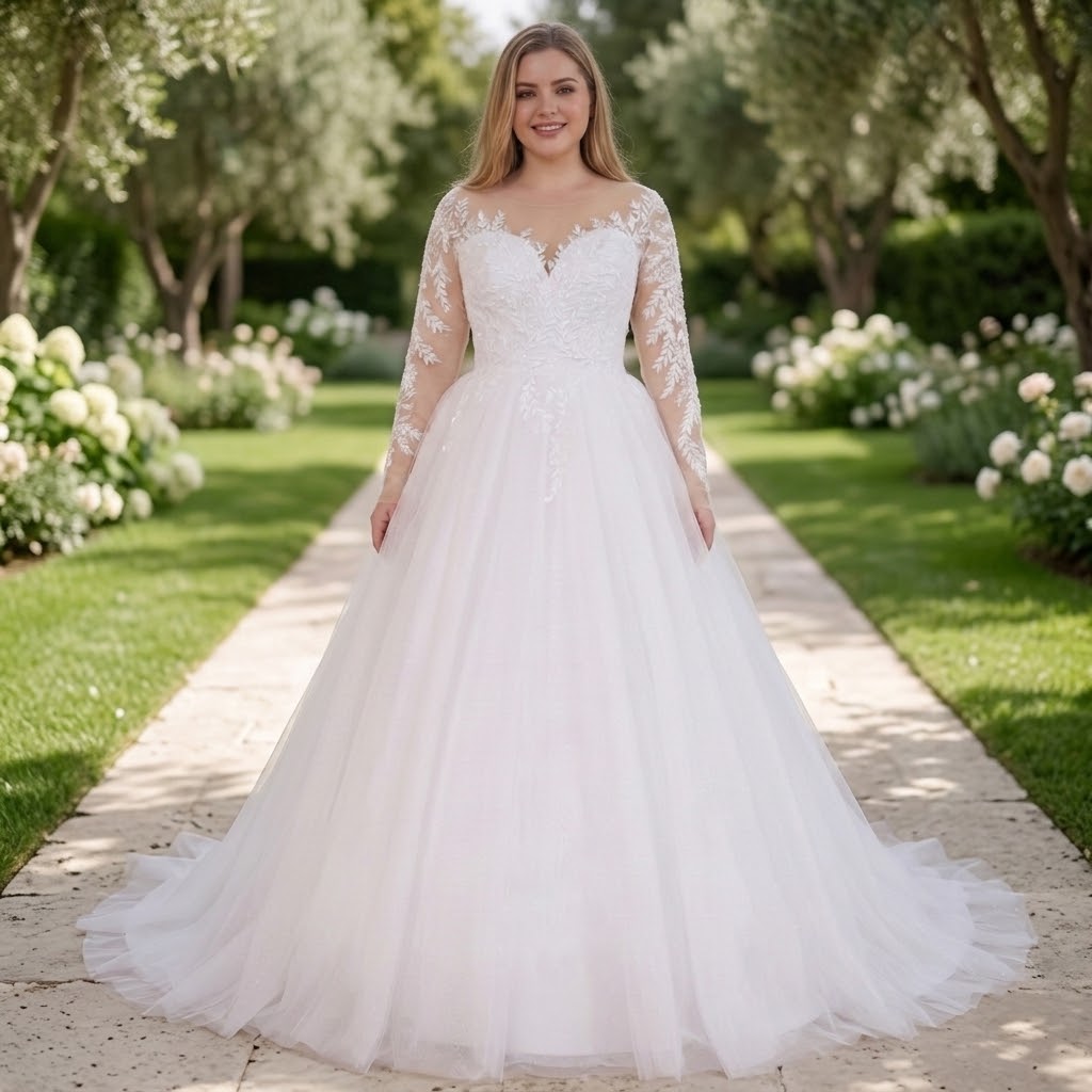 Boho Long Sleeve Lace Beaded A-Line Wedding Dress Plus Size AL-709