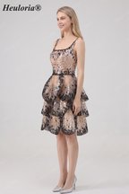 HEULORIA Chic Tiered Sequin Animal Print Mini Cocktail Dress – Glam Party Gown ED-588