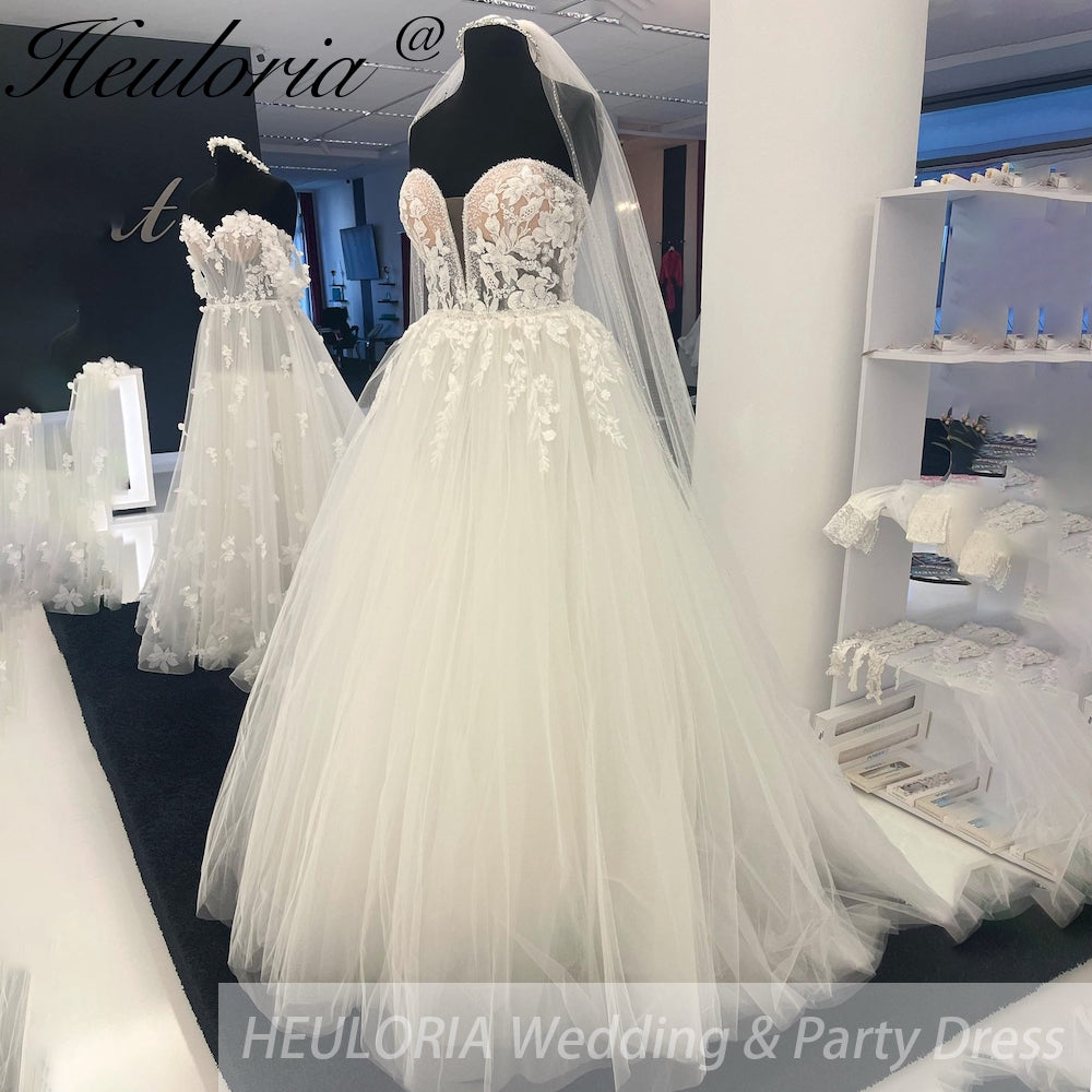 HEULORIA Off Shoulder Lace Boho a line Wedding Dress for Women Sweetheart Bridal Gown Custom Made vestido novia femeni AL-939