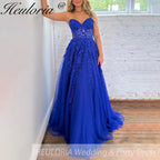 strapless Prom Dresses Lace Tulle Evening Dresses A-Shape Elegant Lady Party Dresses