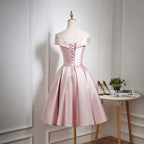 HEULORIA Off-Shoulder Satin A-Line Cocktail Dress with Pleated Skirt ED-15