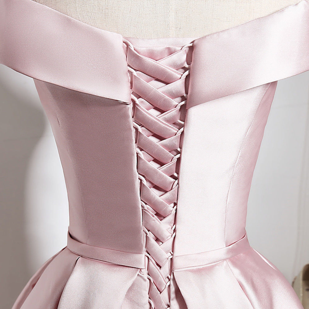 HEULORIA Off-Shoulder Satin A-Line Cocktail Dress with Pleated Skirt ED-15