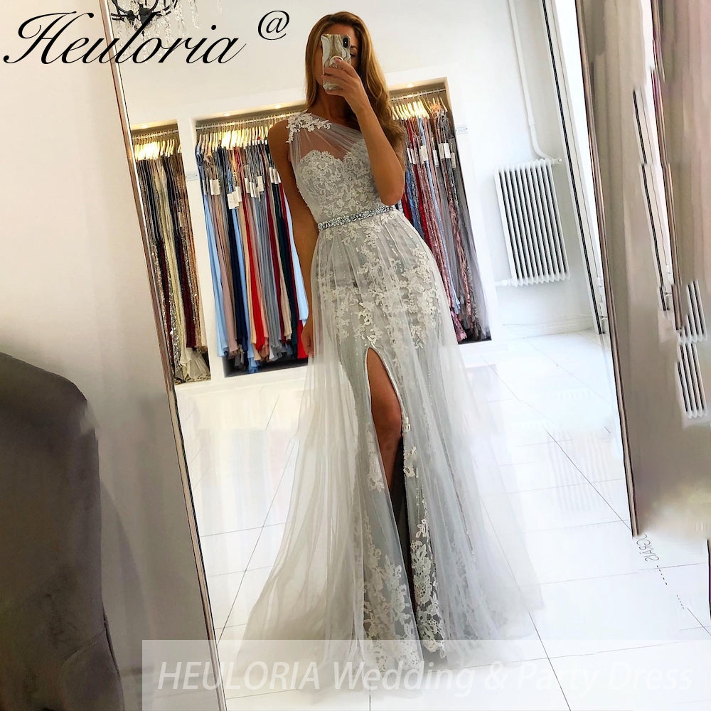 Customized Mermaid Prom Dress one shoulder lace Evening Dress Detachable Tulle Train Formal Party Gowns