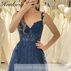 Customized Navy Blue Evening Dresses Spaghetti Straps Beads Appliques Prom Party Gowns Formal Side Slit robes de soirée