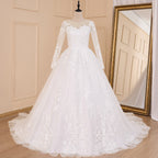 HEULORIA Princess Ball Gown Wedding Dress long sleeve bride dress plus size robe de mariee Lace beading Wedding Gown court train BA-601