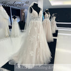 HEULORIA Spaghetti Straps Boho Wedding Dress Customized Lace Applqiues V Neck Bridal Gowns Tulle A Line abito da sposa AL-926