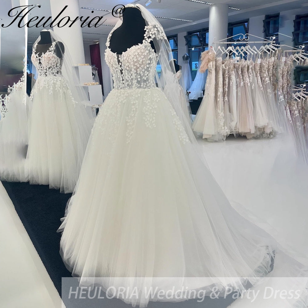 HEULORIA Sparkly Glitter A Line Lace Boho Wedding Dresses sweetheart 3D floral bridal dress vestidos de novia Customized AL-924