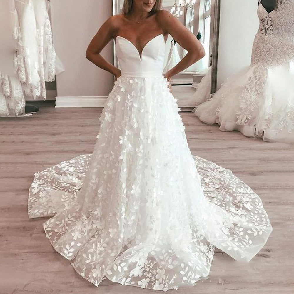 HEULORIA Princess Wedding Dress off shoulder bride dress  plus size robe de mariee 3D floral Lace Wedding Bridal Gown BA-QK36 Imagen principal del producto