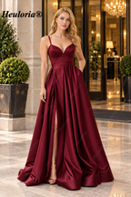 HEULORIA Royal Blue Sweetheart Satin A-Line Prom Dress with High Slit ED-23