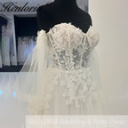 HEULORIA Elegant Off Shoulder A Line Wedding Dresses lace bride dress puffy sleeve Robe de mariee AL-943