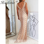 sparky sequin mermaid evening dresses V neck bead tassel formal prom dress