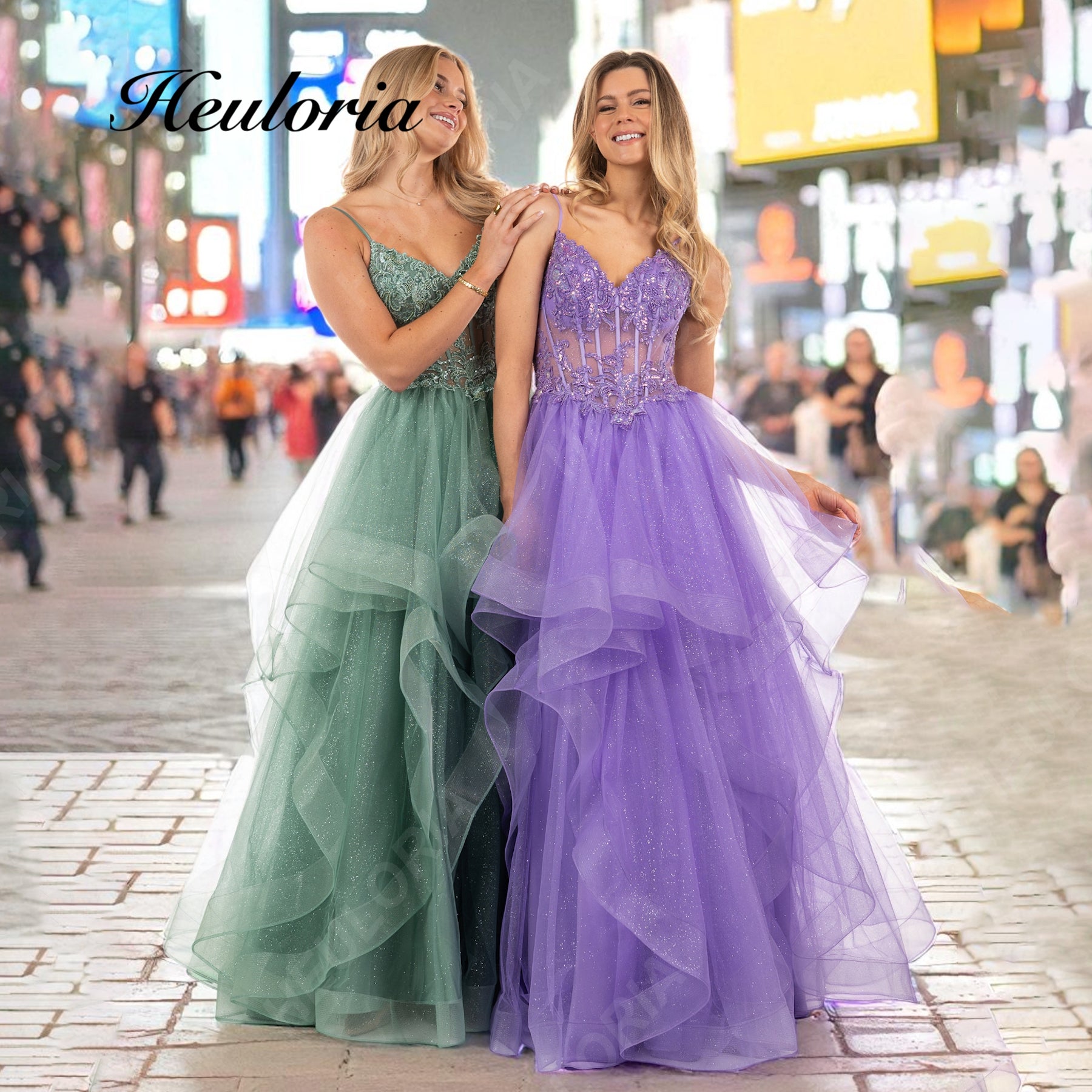 HEULORIA Glitter Tiered Tulle Ball Gown prom dress with Sheer Corset Bodice  ED-402 Image secondaire du produit