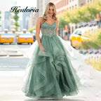 HEULORIA Glitter Tiered Tulle Ball Gown prom dress with Sheer Corset Bodice  ED-402