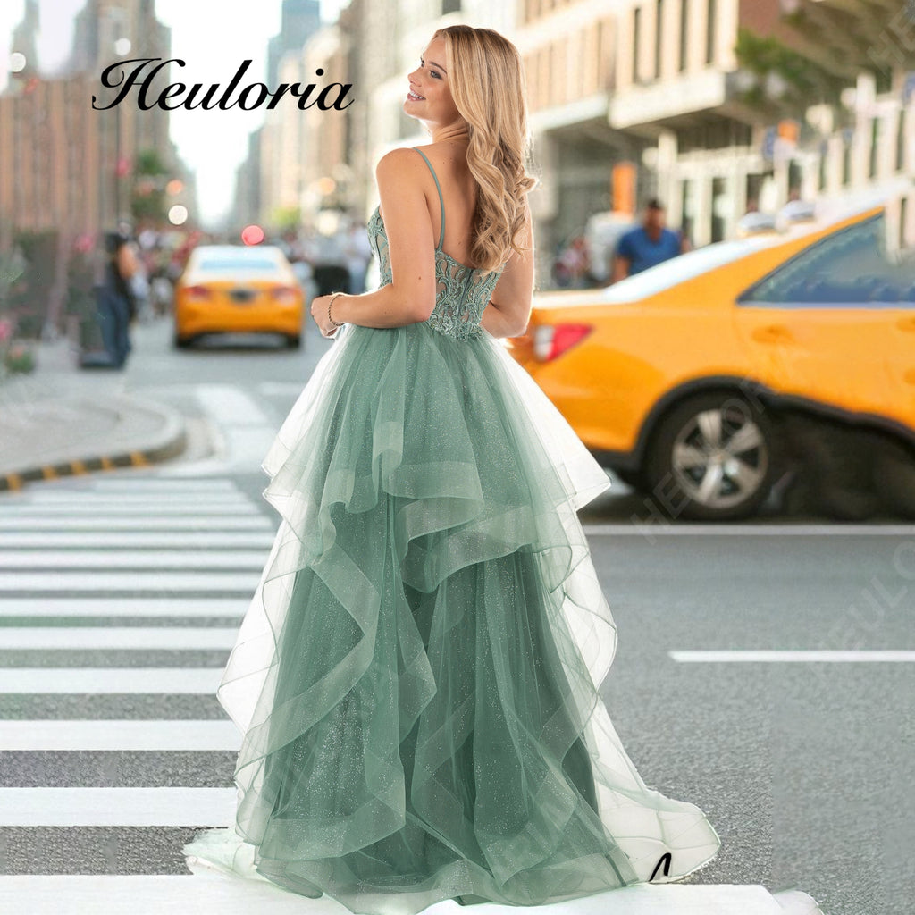 HEULORIA Glitter Tiered Tulle Ball Gown prom dress with Sheer Corset Bodice  ED-402
