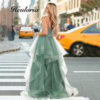 HEULORIA Glitter Tiered Tulle Ball Gown prom dress with Sheer Corset Bodice  ED-402