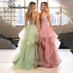 HEULORIA Glitter Tiered Ruffle Tulle Prom Dress - Sweetheart Corset Evening Gown  ED-404