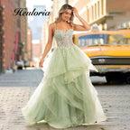 HEULORIA Glitter Tiered Ruffle Tulle Prom Dress - Sweetheart Corset Evening Gown  ED-404