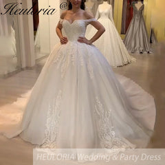 Princess Ball Gown Wedding Dress off shoulder lace bride dress organza plus size robe de mariee Lace beading Wedding Bridal Gown