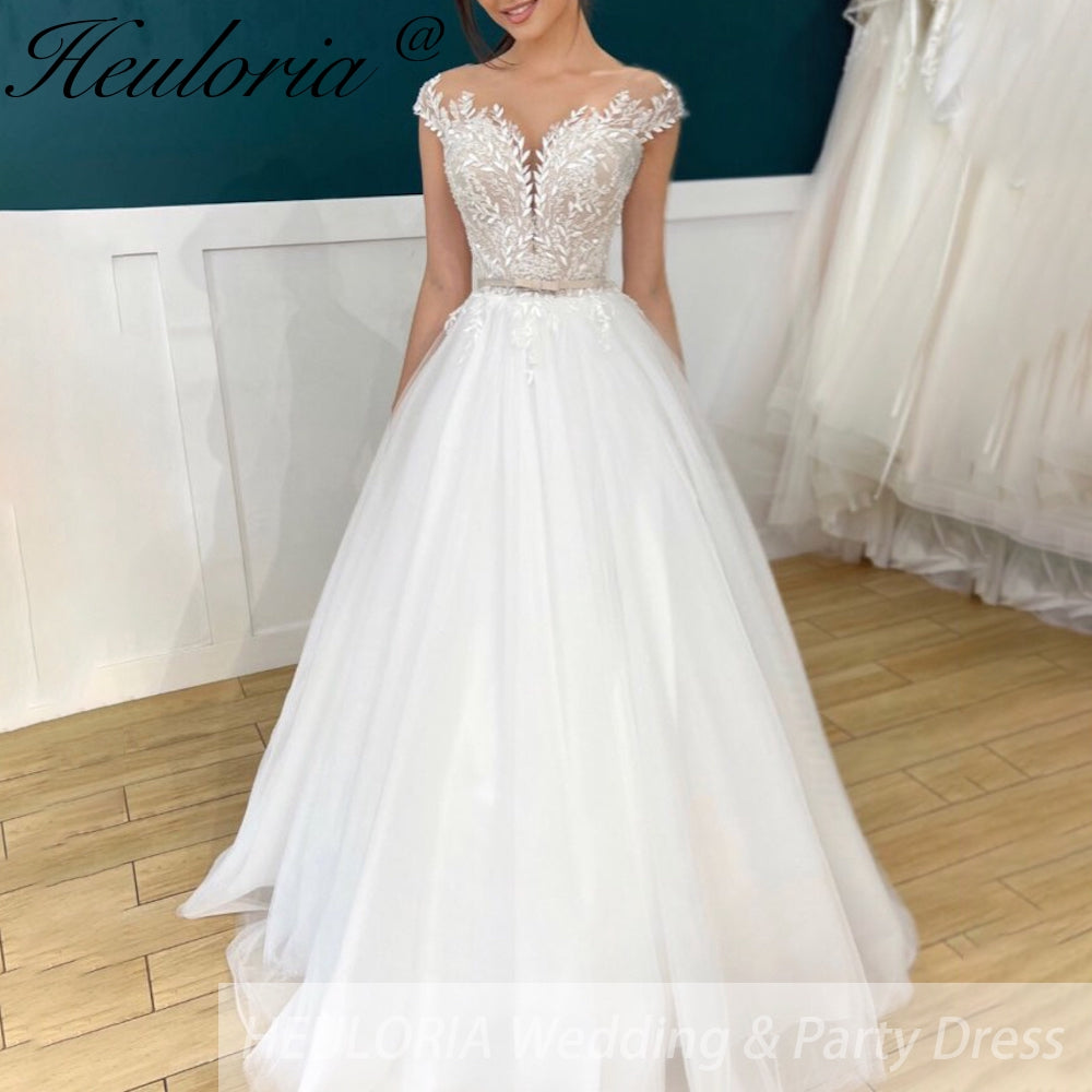 HEULORIA Sparkly Glitter A line Wedding Dress off shoulder 3D flower lace bride dress plus size robe de mariee  A line Wedding Bridal Gown AL-258
