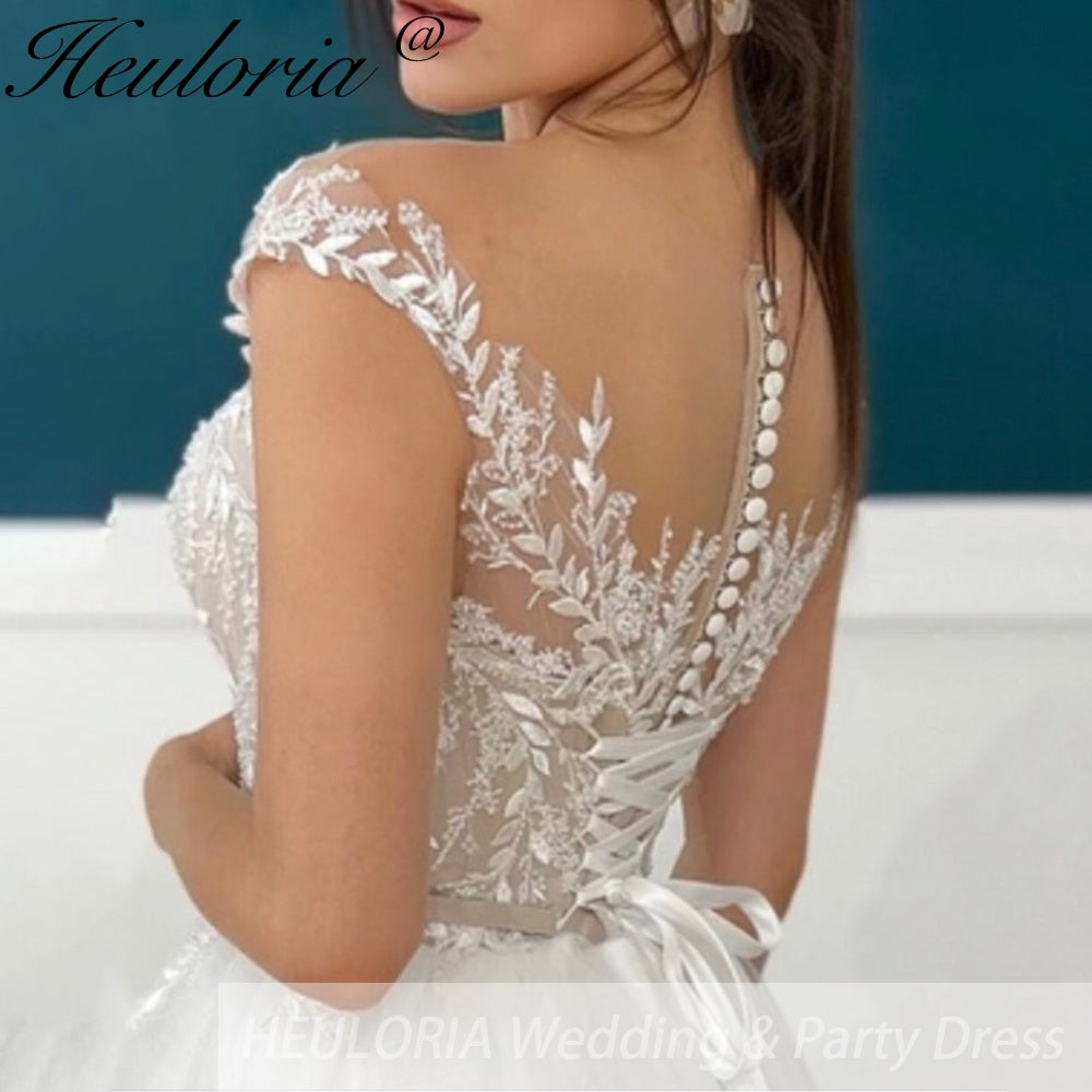 HEULORIA Sparkly Glitter A line Wedding Dress off shoulder 3D flower lace bride dress plus size robe de mariee  A line Wedding Bridal Gown AL-258