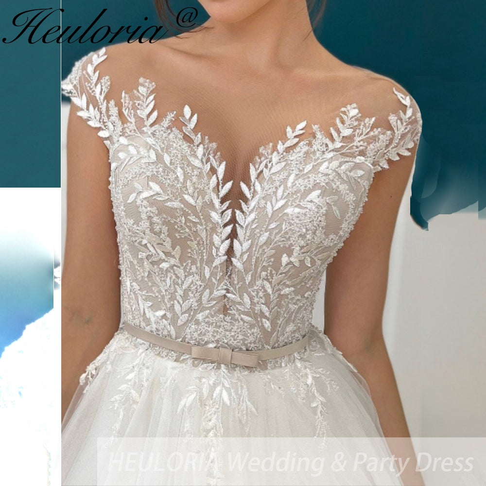 HEULORIA Sparkly Glitter A line Wedding Dress off shoulder 3D flower lace bride dress plus size robe de mariee  A line Wedding Bridal Gown AL-258 Secondary image