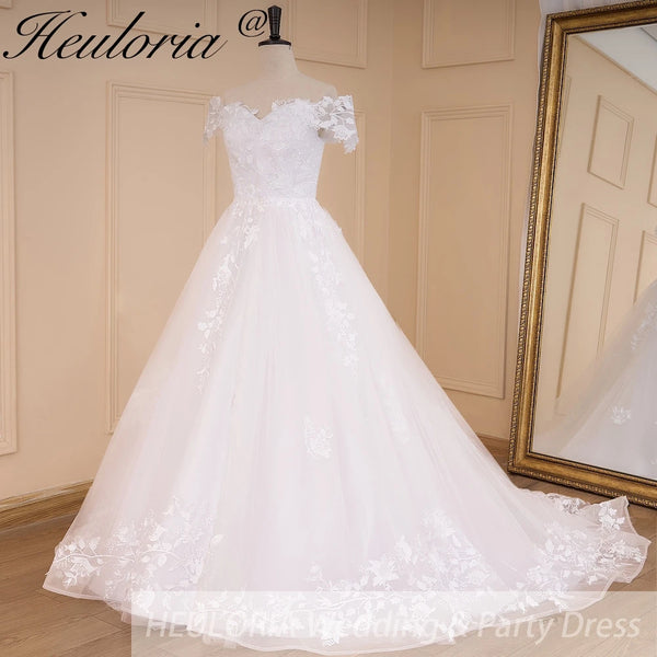 HEULORIA Ball-Gown/Princess off shoulder Cathedral Train Tulle Lace Wedding Dress