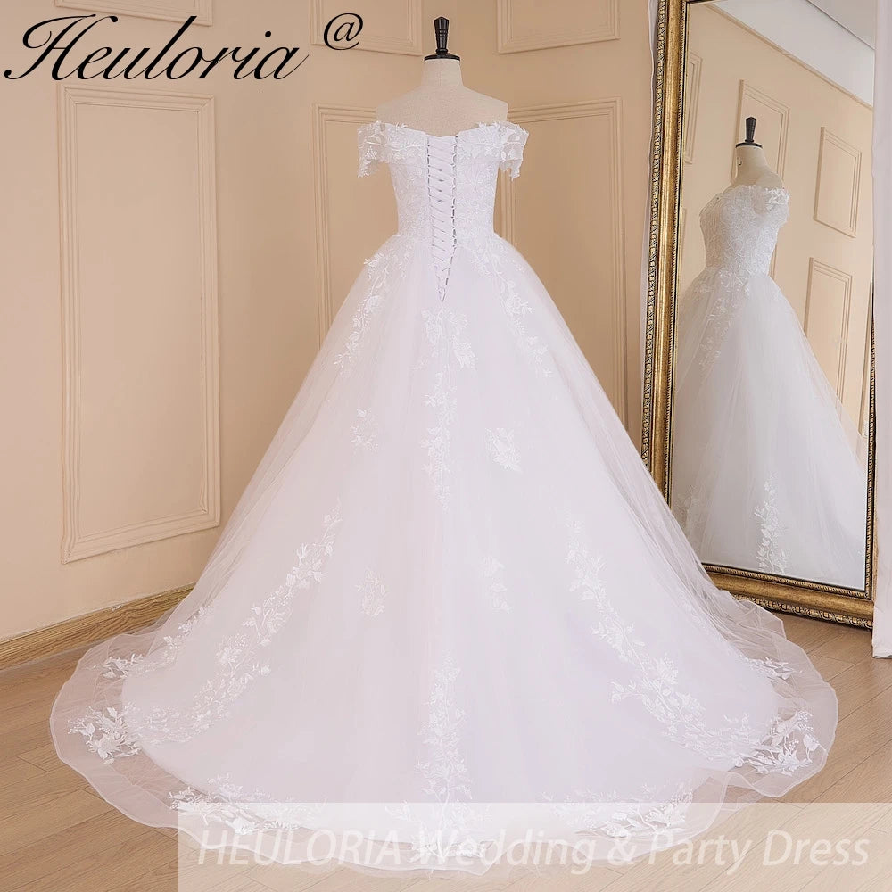 HEULORIA Ball-Gown/Princess off shoulder Cathedral Train Tulle Lace Wedding Dress BA-643