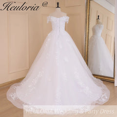 HEULORIA Ball-Gown/Princess off shoulder Cathedral Train Tulle Lace Wedding Dress