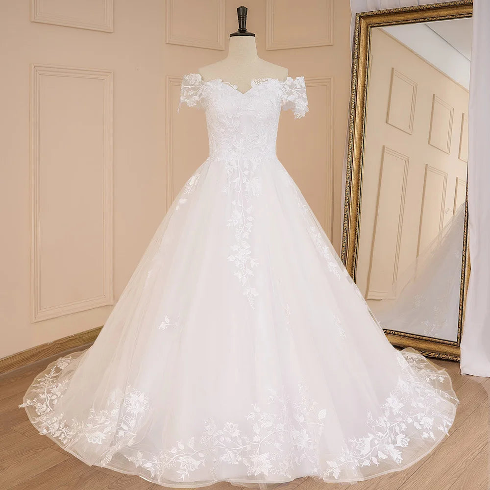 HEULORIA Ball-Gown/Princess off shoulder Cathedral Train Tulle Lace Wedding Dress BA-643