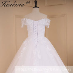 HEULORIA Ball-Gown/Princess off shoulder Cathedral Train Tulle Lace Wedding Dress