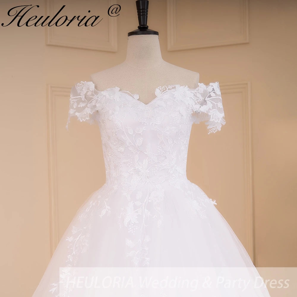 HEULORIA Ball-Gown/Princess off shoulder Cathedral Train Tulle Lace Wedding Dress BA-643