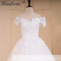 HEULORIA Ball-Gown/Princess off shoulder Cathedral Train Tulle Lace Wedding Dress