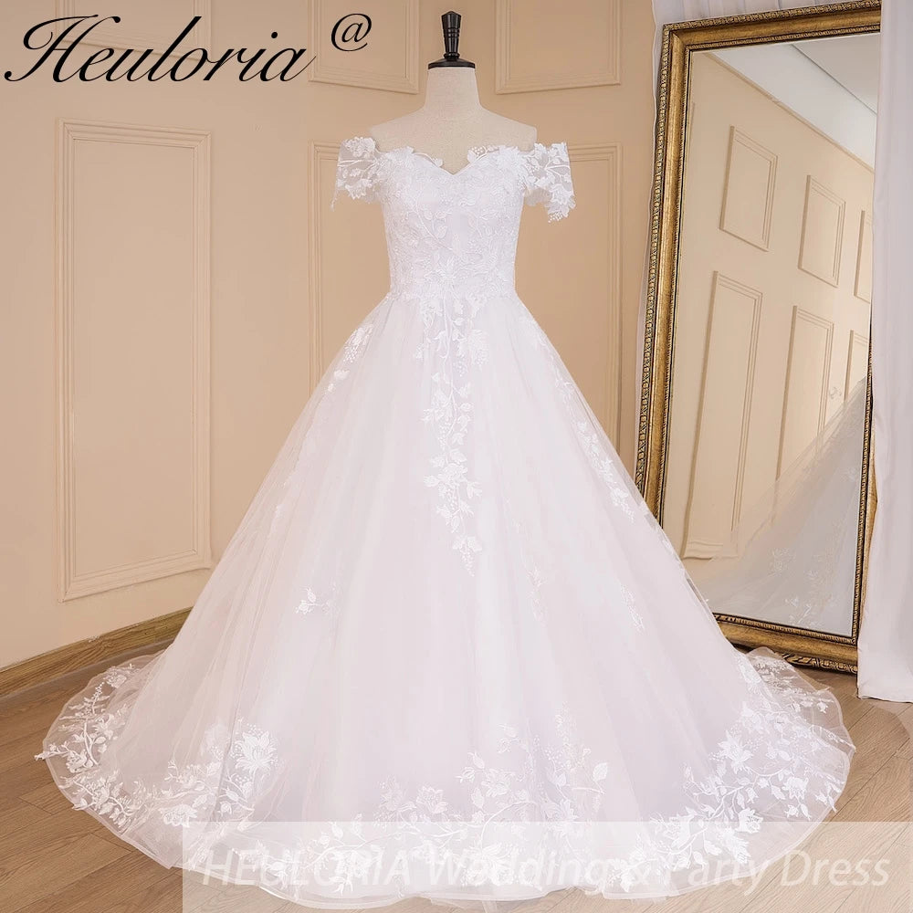 HEULORIA Ball-Gown/Princess off shoulder Cathedral Train Tulle Lace Wedding Dress BA-643