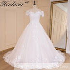 HEULORIA Ball-Gown/Princess off shoulder Cathedral Train Tulle Lace Wedding Dress BA-643