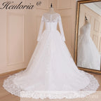 HEULORIA Ball-Gown/Princess Scoop Illusion long sleeve Cathedral Train Tulle Lace Wedding Dress With Sequins BA-574