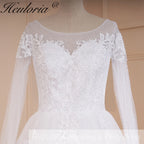 HEULORIA Ball-Gown/Princess Scoop Illusion long sleeve Cathedral Train Tulle Lace Wedding Dress With Sequins BA-574