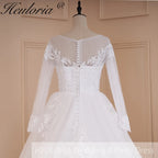 HEULORIA Ball-Gown/Princess Scoop Illusion long sleeve Cathedral Train Tulle Lace Wedding Dress With Sequins BA-574