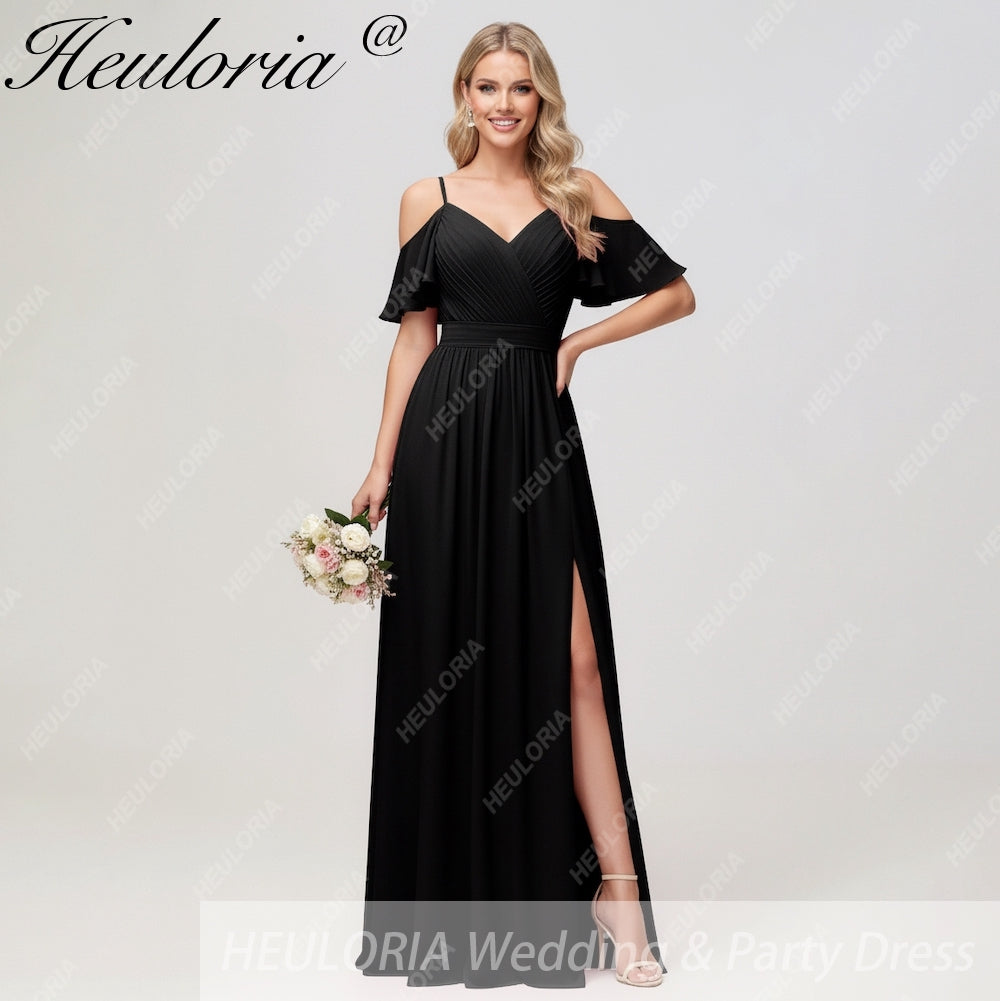 HEULORIA Long Bridemaid dress short sleeve sweetheart chiffon party dress formal dress ED-126