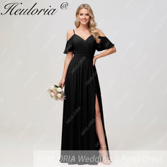 HEULORIA Long Bridemaid dress short sleeve sweetheart chiffon party dress formal dress ED-126