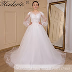 HEULORIA elegant A line long sleeve Court Train Tulle Lace Wedding Dress With Sequins Beading AL-724