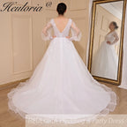 HEULORIA A-line V-Neck long sleeve Court Train Lace Wedding Dress With Sequins AL-578A