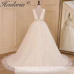 HEULORIA A-line V-Neck Sweep Train Lace Tulle Wedding Dress With Sequins Beading AL-611