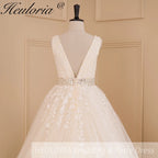 HEULORIA A-line V-Neck Sweep Train Lace Tulle Wedding Dress With Sequins Beading AL-611