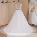HEULORIA A-line V-Neck Sweep Train Lace Tulle Wedding Dress With Sequins Beading AL-580A