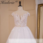 HEULORIA A-line Scoop Illusion Court Train Lace Tulle Wedding Dress With Sequins AL-714A