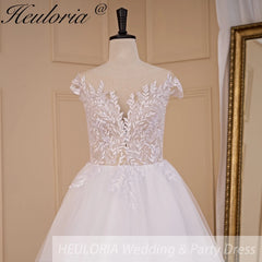 HEULORIA A-line Scoop Illusion Court Train Lace Tulle Wedding Dress With Sequins