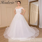 HEULORIA A-line Off the Shoulder Court Train Tulle Lace Wedding Dress With Sequins AL-722