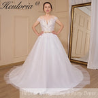 HEULORIA A-line Scoop Illusion Court Train Lace Tulle Wedding Dress With Sequins AL-714
