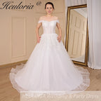 HEULORIA A-line Off the Shoulder Court Train Tulle Lace Wedding Dress With Sequins AL-722