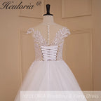 HEULORIA A-line Scoop Illusion Court Train Lace Tulle Wedding Dress With Sequins AL-714A